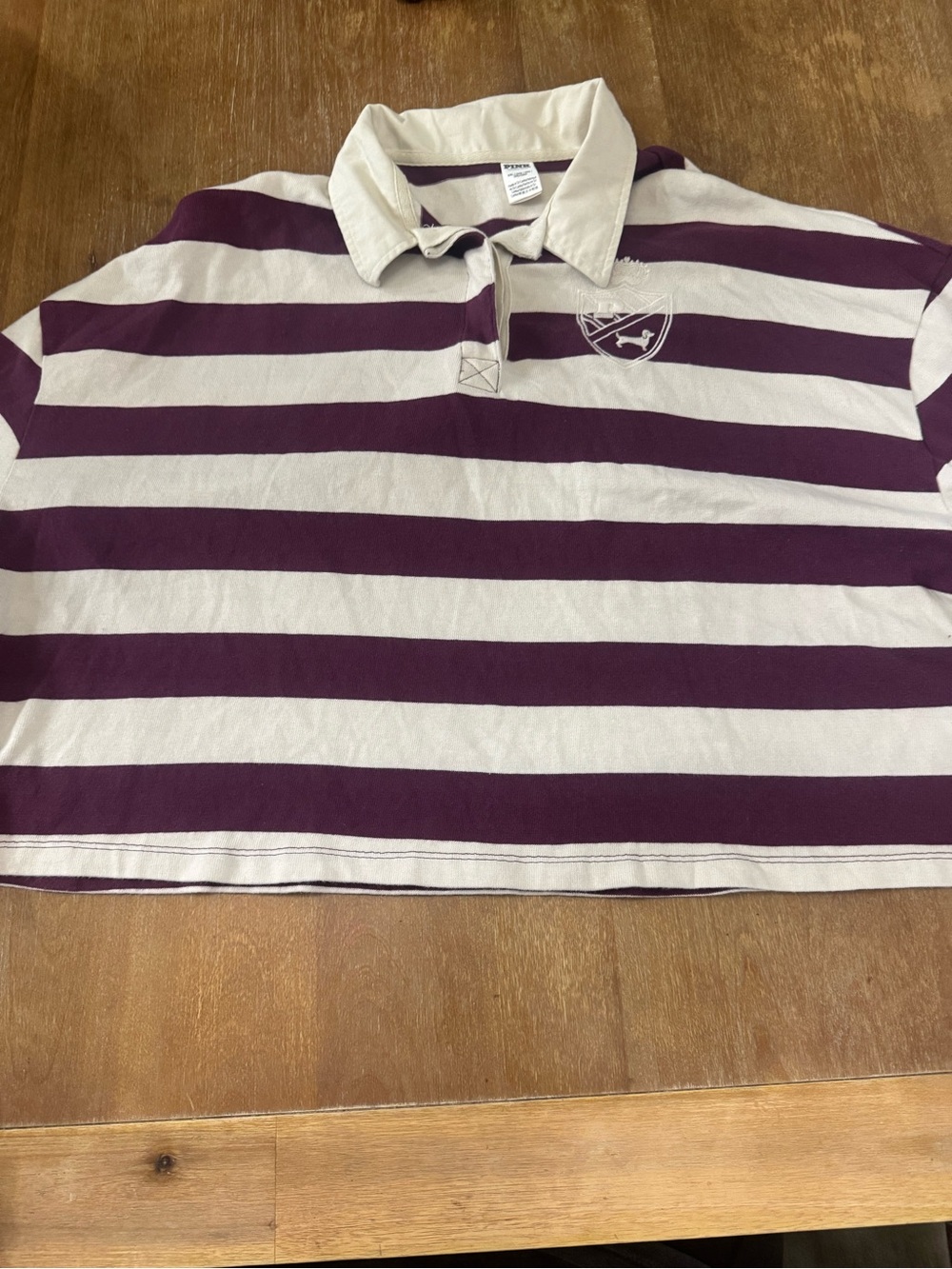 PINK Victoria's Secret Kids Rugby Polo - Cream & Purple Stripes